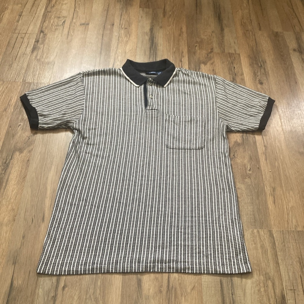 Vintage Par Four Golf Polo Shirt Mens M Stripes 90s AmericanMade Cotton Blend